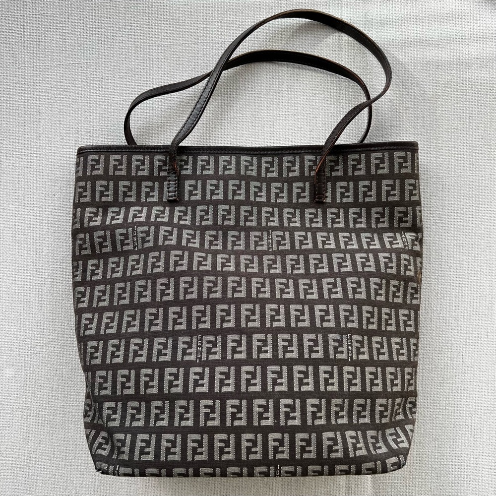 FENDI Chocolate Brown Vintage Zucchino Monogram Jacquard Tote Bag
